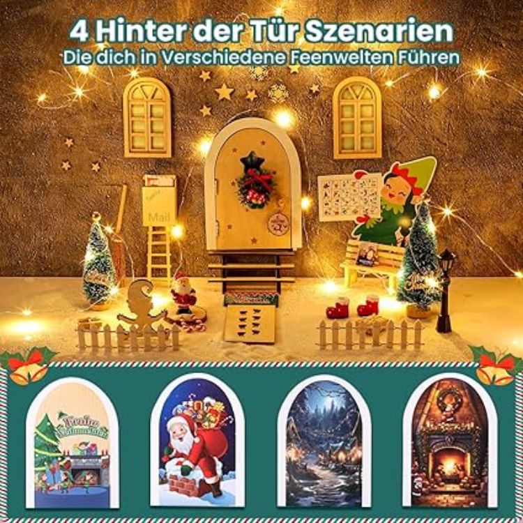 Picture of Fairy Door with Accessories – 56Pcs Wooden Gnome Door Set with Mini Fairy Lights for Garden & Christmas Decorations