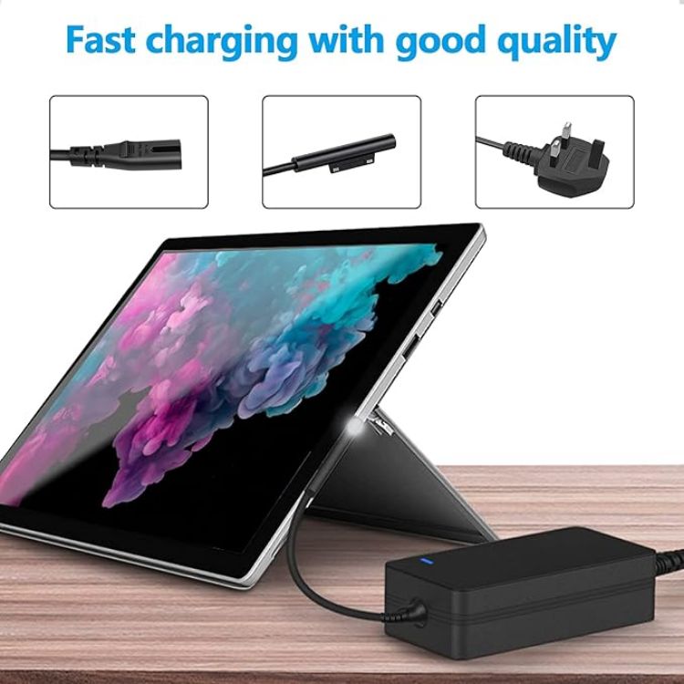 Picture of 65W Surface Pro & Surface Laptop Charger – 15V 4A Power Adapter for Surface Pro 10/9/8/7/6/5/4/3/X, Surface Book & Surface Laptop