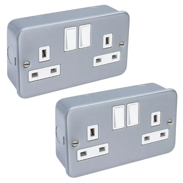 Picture of METAL CLAD 13 Amp Double 2 Gang Switched Socket Twin Electrical Wall Plug Socket