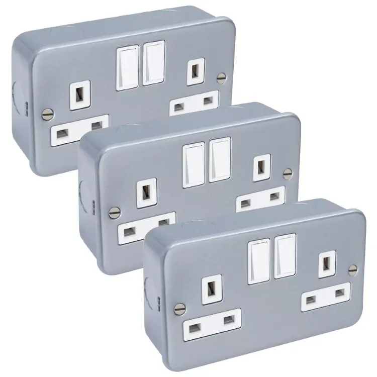 Picture of METAL CLAD 13 Amp Double 2 Gang Switched Socket Twin Electrical Wall Plug Socket