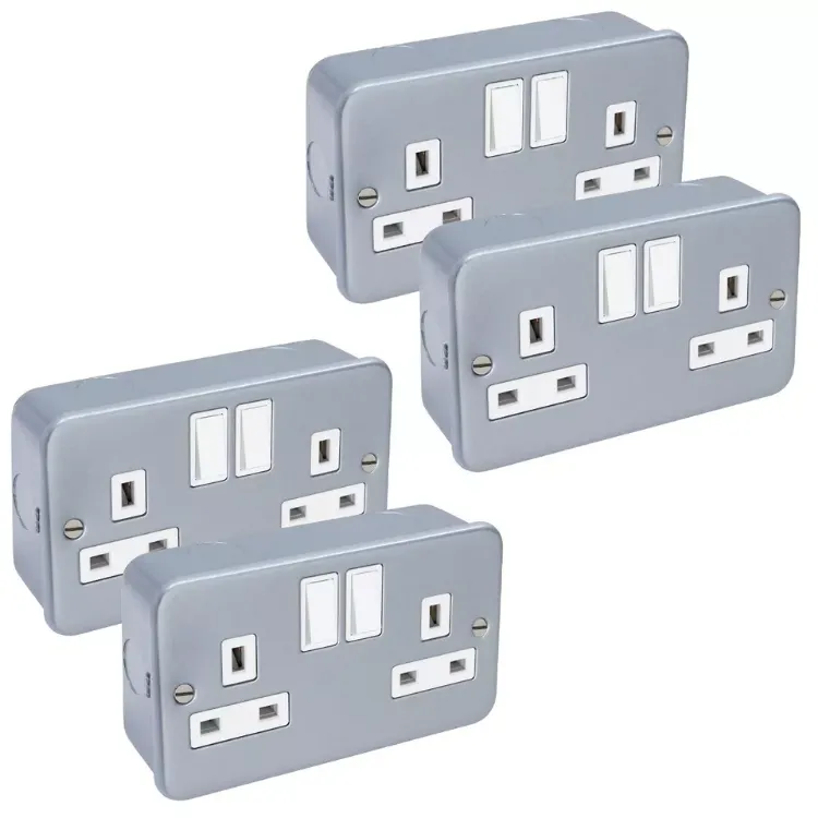 Picture of METAL CLAD 13 Amp Double 2 Gang Switched Socket Twin Electrical Wall Plug Socket