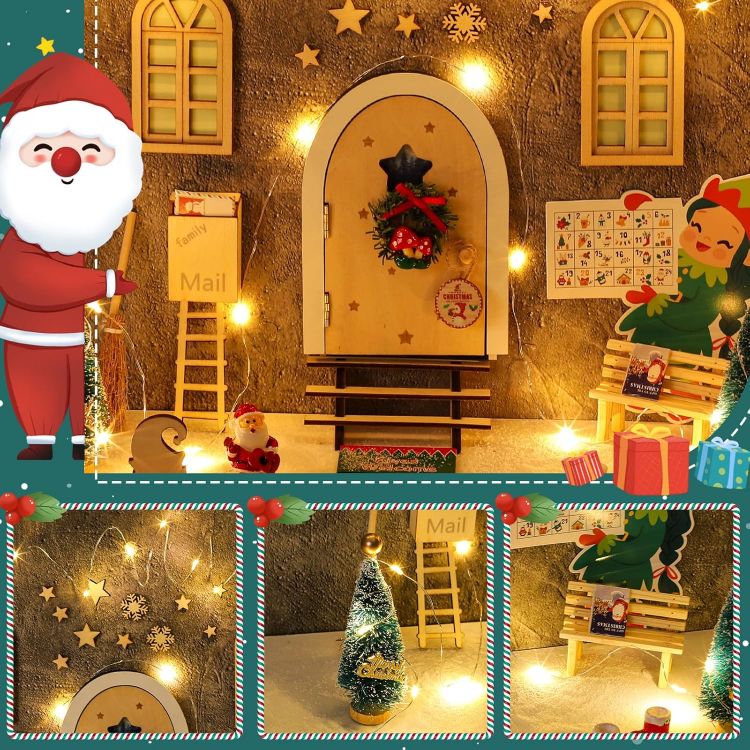 Picture of Fairy Door - Wooden Garden Fairy Doors with 56-Piece Gnome Door Accessories, 2 Fairy Lights, and Mini Gnome Door Set for Christmas Decoration and Gnome House