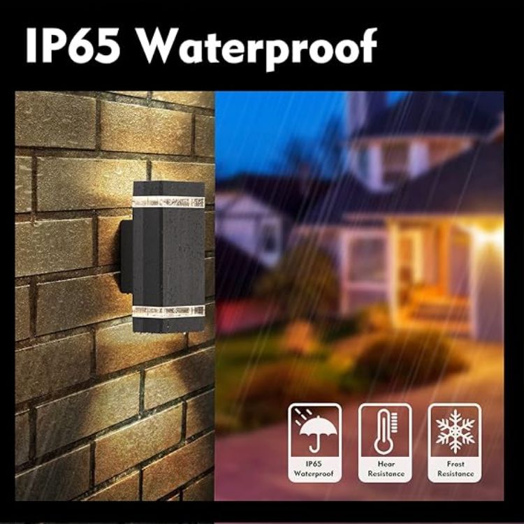 Picture of 2-Pack Outdoor Up & Down Wall Lights – Mains Powered, IP65 Waterproof Modern LED Porch Light with 3000K GU10, Wall-Mounted Exterior Lighting for Front Door, House & Garden, Black