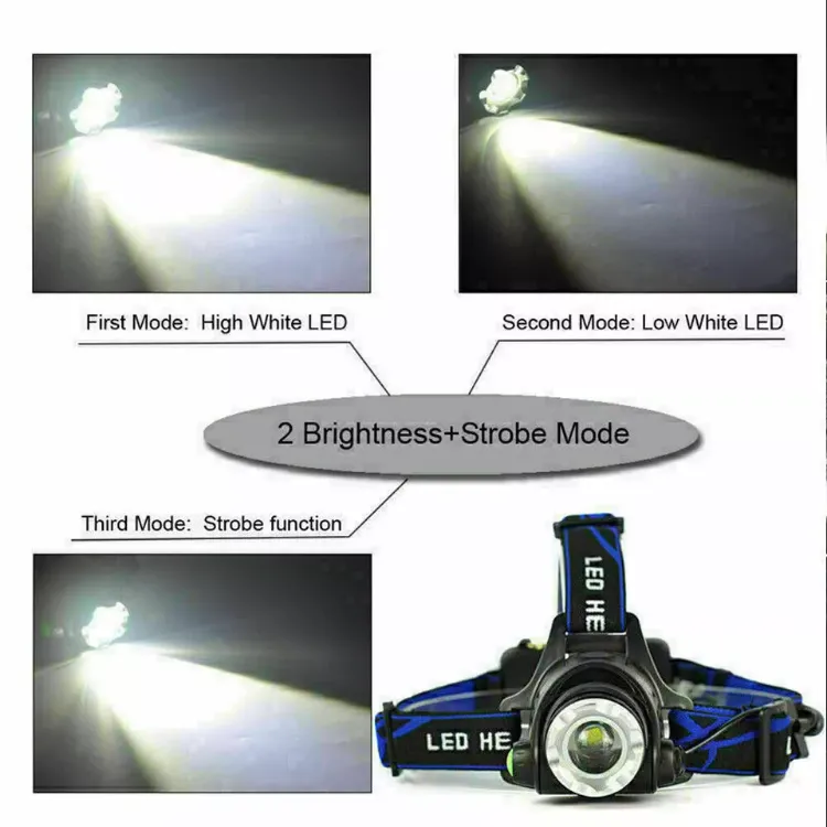 Picture of T6 Headlamp Rechargeable 350000LM LED Zoom Headlight Head Torch USB Line