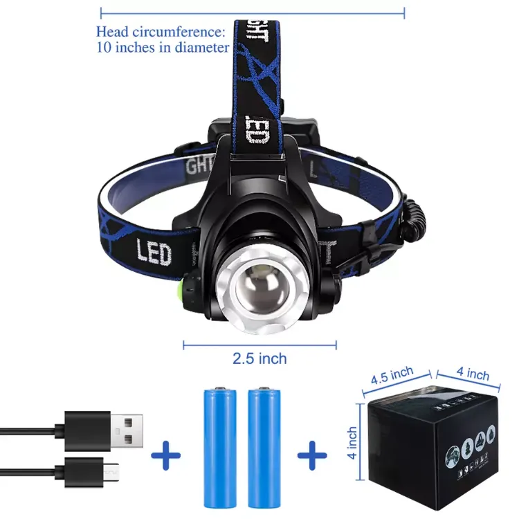 Picture of T6 Headlamp Rechargeable 350000LM LED Zoom Headlight Head Torch USB Line