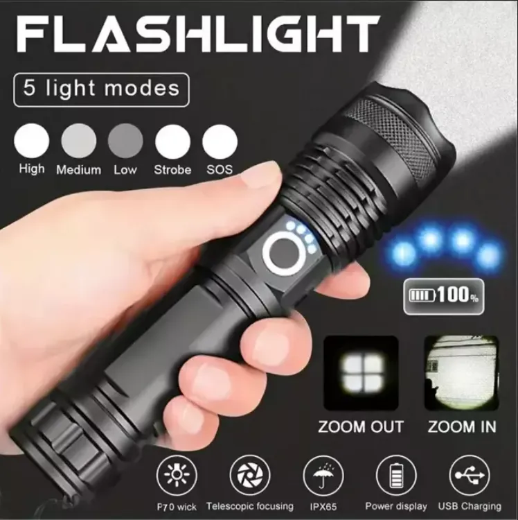 Picture of High Powered 12000000Lumens Super Bright Flashlight LED Rechargeable Torch Lamps