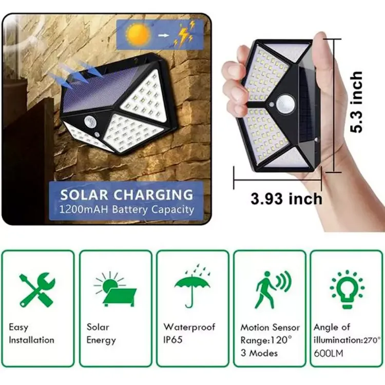 Picture of 4X Solar Power PiR Motion Sensor Wall Lights 100LED Outdoor Garden Security Lamp