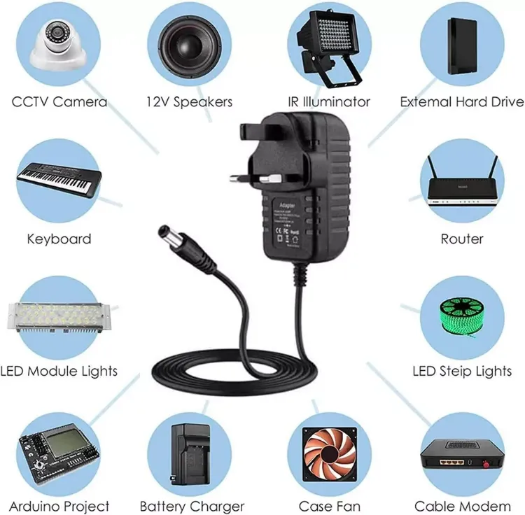 Picture of 12V 1A/2A/3A DC UK Plug Power Supply Adaptor Transformer for LED Strips CCTV UK