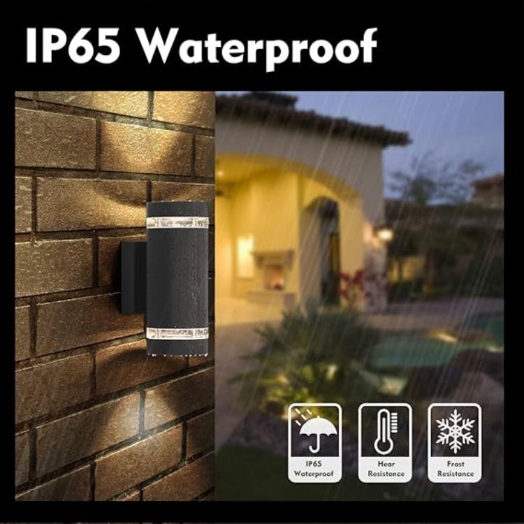 Picture of 2-Pack Up & Down Outdoor Wall Lights, IP65 Waterproof GU10 LED, Mains Powered Light for Front Door, Black