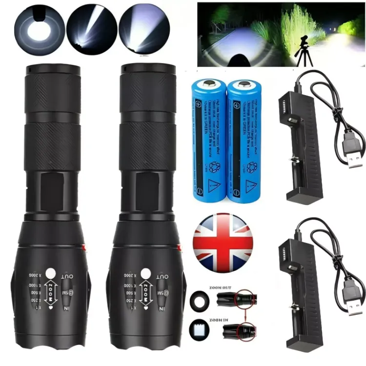 Picture of 2PCS 1200000LM USB Rechargeable LED Flashlight Super Bright Torch Tactical Lamp