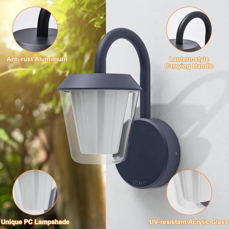 Picture of Outdoor Wall Light IP65 Waterproof Downlight, Mains Powered, Anthracite Grey Front Door Porch Light, Modern LED Sconce for Exterior Use