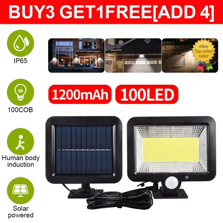 Picture of 100LED Solar Powered PIR Motion Sensor Garden Wall Light Security Flood Outdoor