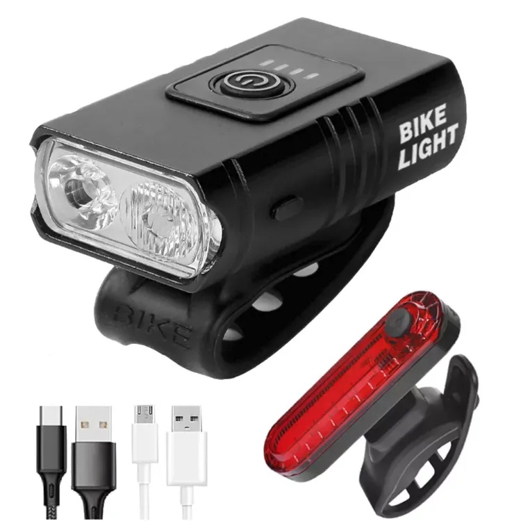 Picture of Mountain Bike Lights USB Rechargeable Bicycle LED Torch Front Rear Lamp Set