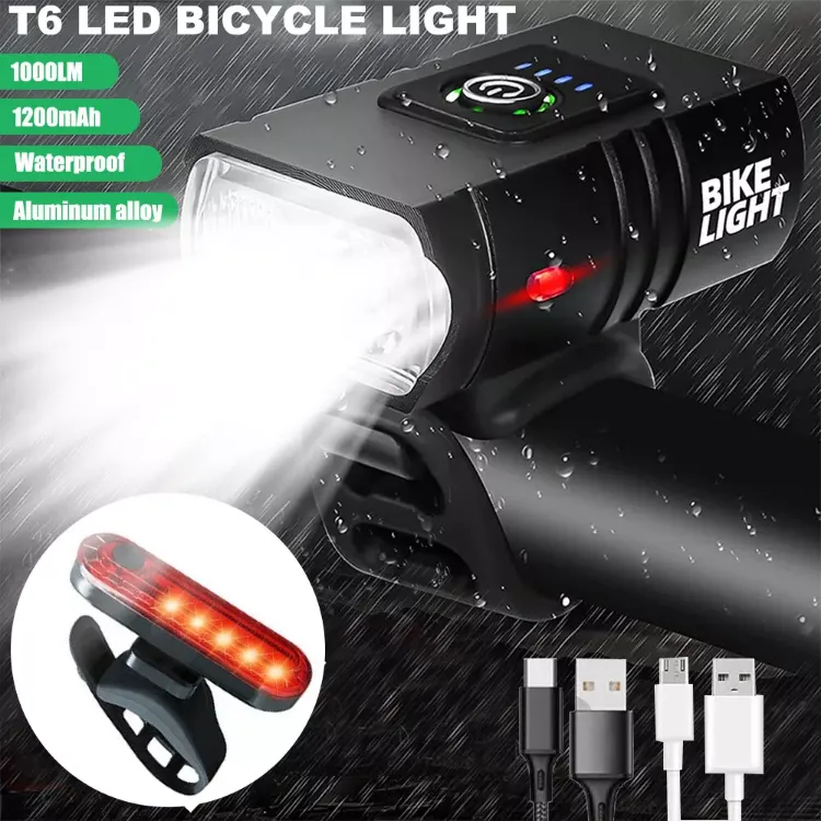 Picture of Mountain Bike Lights USB Rechargeable Bicycle LED Torch Front Rear Lamp Set