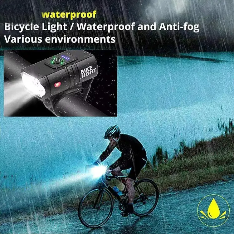 Picture of Mountain Bike Lights USB Rechargeable Bicycle LED Torch Front Rear Lamp Set