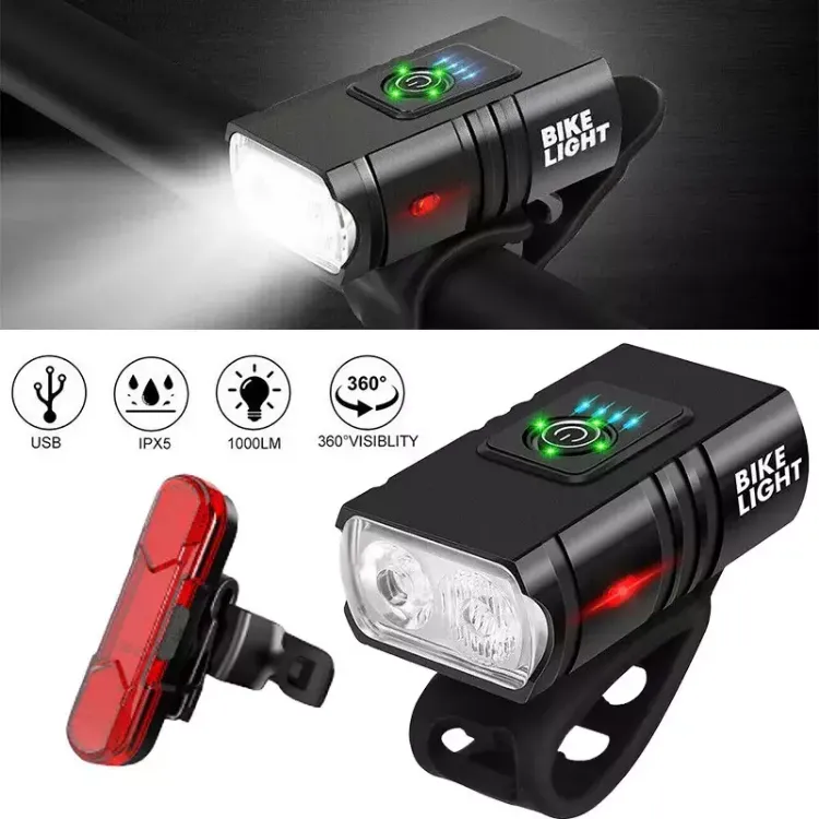 Picture of Mountain Bike Lights USB Rechargeable Bicycle LED Torch Front Rear Lamp Set