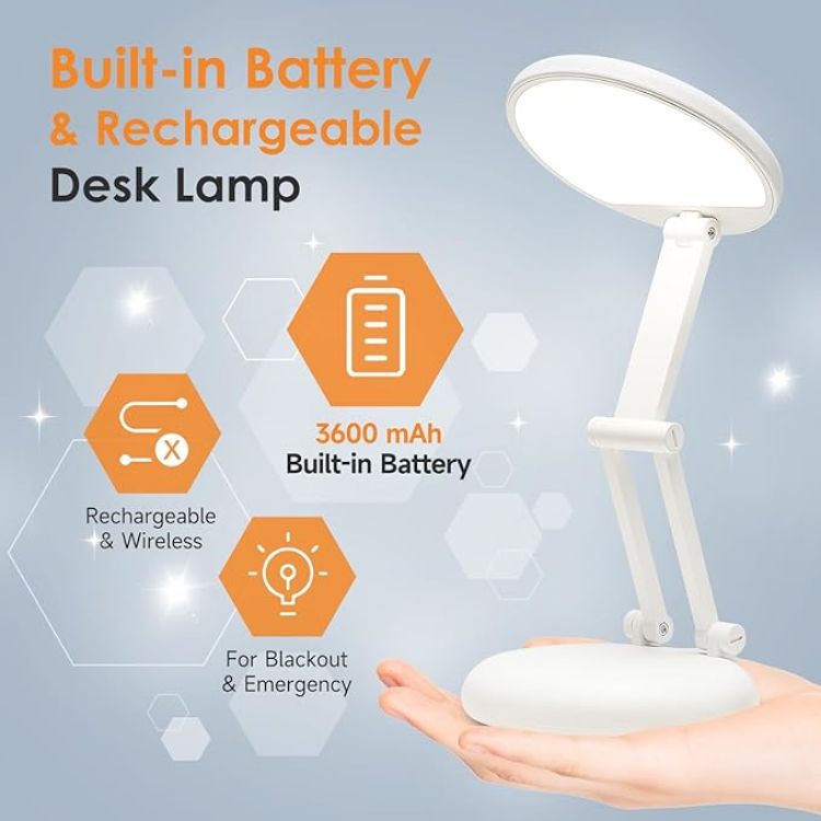 Picture of Rechargeable LED Desk Lamp – 3600mAh Dimmable Table Lamp, Wireless Cordless Reading Lamp with Adjustable Brightness for Indoor Use