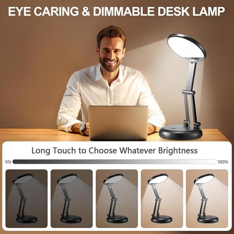 Picture of Rechargeable Desk Lamp – 3600mAh Cordless LED Table Light, 10 Brightness Levels, Battery-Operated USB Reading Lamp for Home & Office