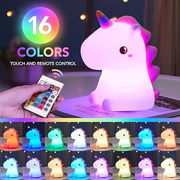 Picture of Unicorn Night Light for Kids – 16 Colors with Remote Control, Battery-Powered Baby Lamp, Cute Kawaii Room Decor & Gifts for Girls