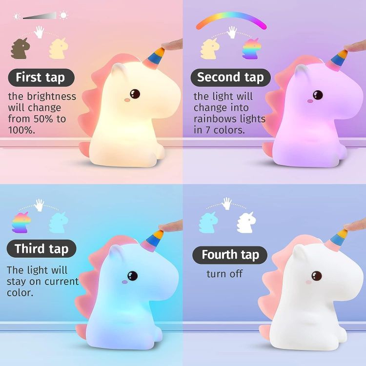 Picture of Unicorn Night Light for Kids – 16 Colors with Remote Control, Battery-Powered Baby Lamp, Cute Kawaii Room Decor & Gifts for Girls