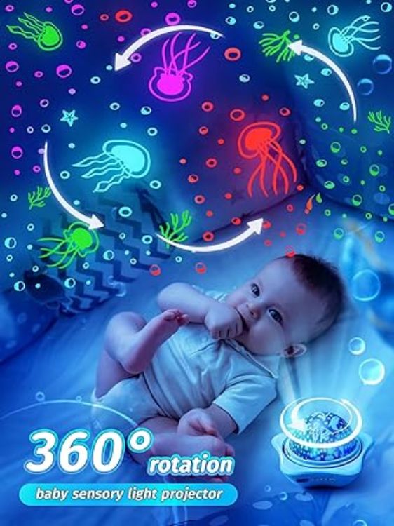 Picture of One Fire Kids Star Projector Night Light – Rechargeable 96-Modes Baby Light with 6 Films, 360° Rotating Sensory Ceiling Lamp