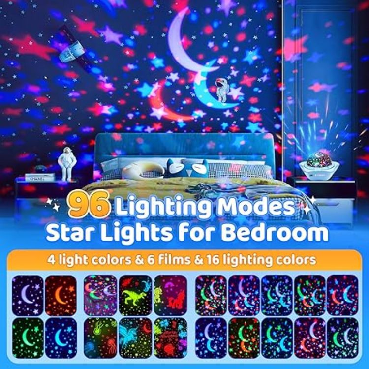 Picture of One Fire Kids Star Projector Night Light – Rechargeable 96-Modes Baby Light with 6 Films, 360° Rotating Sensory Ceiling Lamp