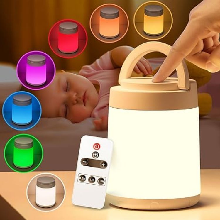 Picture of One Fire Rechargeable Kids Night Light – 10-Color Dimmable Touch Lamp with Timer & Remote, Portable Cordless LED Baby Lamp for Bedroom