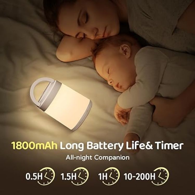 Picture of One Fire Rechargeable Kids Night Light – 10-Color Dimmable Touch Lamp with Timer & Remote, Portable Cordless LED Baby Lamp for Bedroom