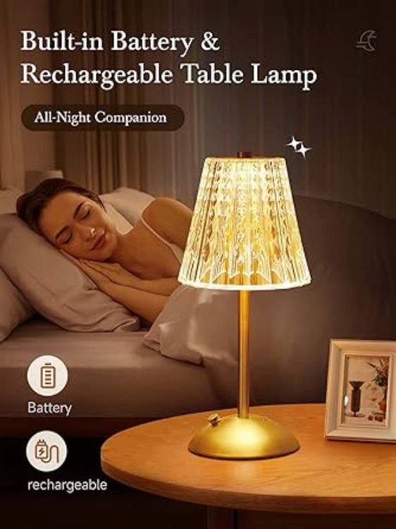 Picture of One Fire Rechargeable Table Lamp – 10-Way Dimmable Touch Bedside Lamp with 3 Color Modes, Cordless Battery-Operated Lamp for Bedroom & Living Room