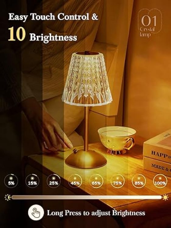 Picture of One Fire Rechargeable Table Lamp – 10-Way Dimmable Touch Bedside Lamp with 3 Color Modes, Cordless Battery-Operated Lamp for Bedroom & Living Room