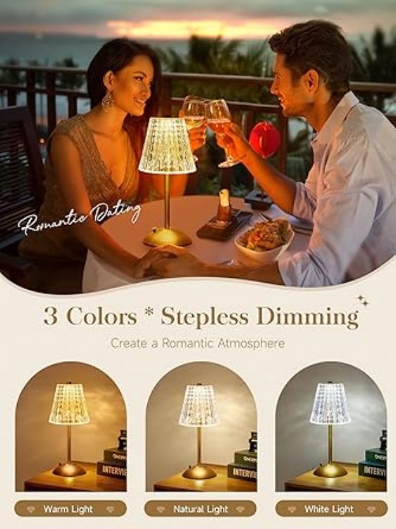 Picture of One Fire Rechargeable Table Lamp – 10-Way Dimmable Touch Bedside Lamp with 3 Color Modes, Cordless Battery-Operated Lamp for Bedroom & Living Room