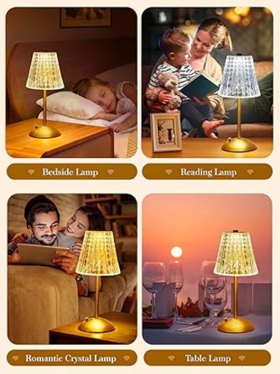 Picture of One Fire Rechargeable Table Lamp – 10-Way Dimmable Touch Bedside Lamp with 3 Color Modes, Cordless Battery-Operated Lamp for Bedroom & Living Room