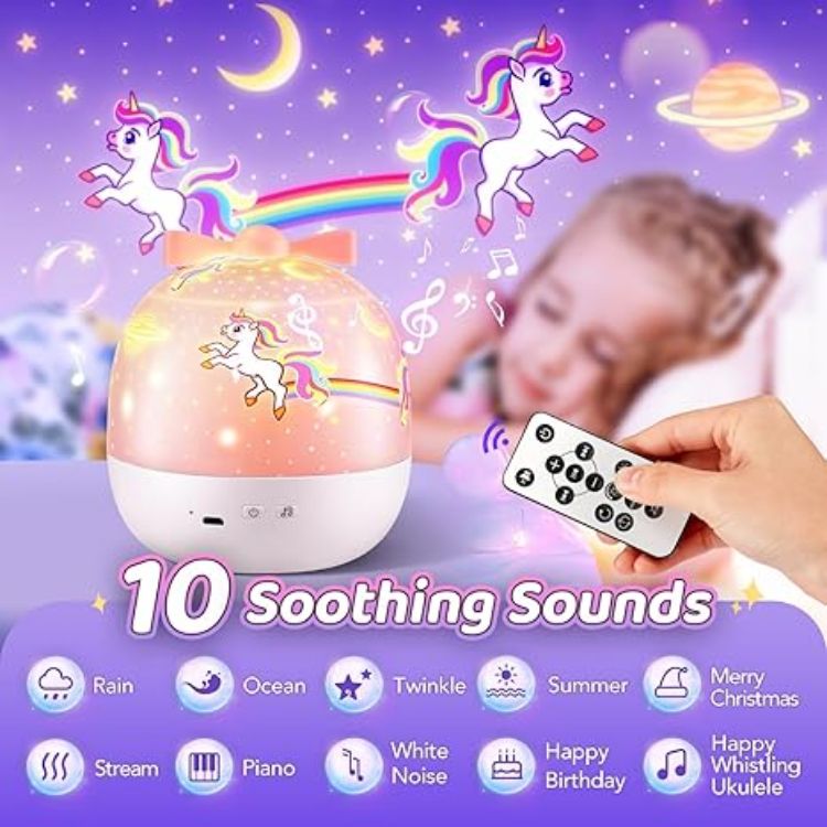 Picture of Kids Night Light Projector – 144 Modes, 15 Films, USB Rechargeable Baby Lamp with Remote & 360° Rotation, Girls Night Light for Kids’ Rooms