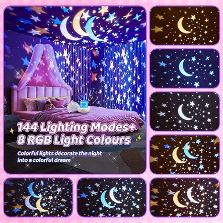 Picture of Kids Night Light Projector – 144 Modes, 15 Films, USB Rechargeable Baby Lamp with Remote & 360° Rotation, Girls Night Light for Kids’ Rooms