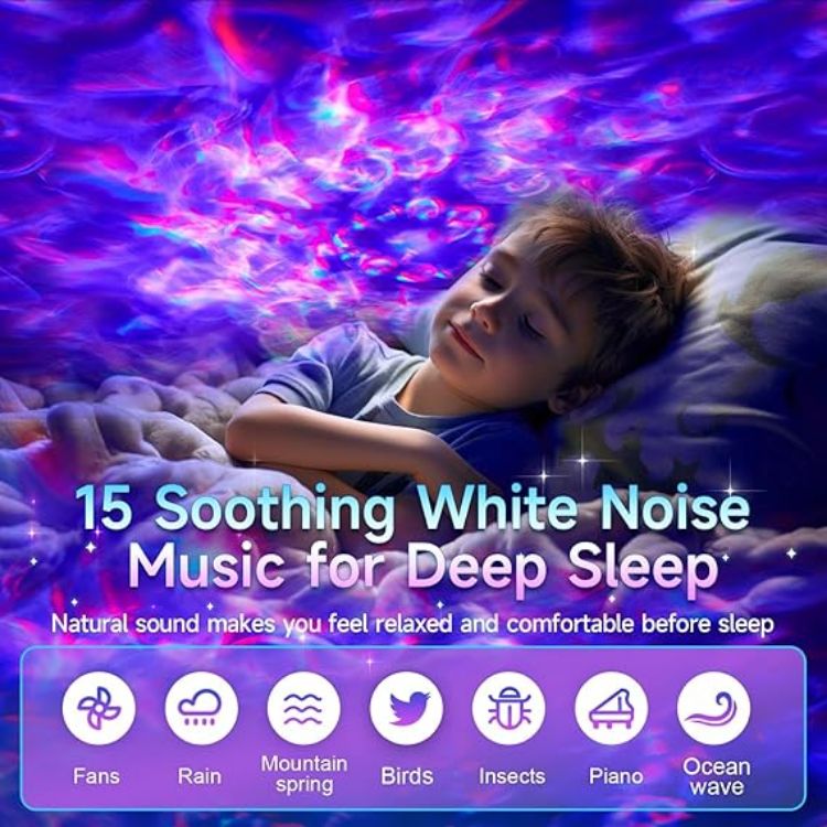 Picture of Galaxy Projector with 20 Lighting Modes & 15 White Noise Sounds, Bluetooth Speaker, Remote & Timer, Sensory Lights for Bedroom, Room Decor, and Relaxation