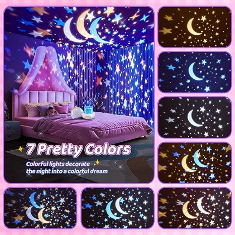 Picture of Night Light Kids Projector – 15 Films, 10 White Noise Sounds, Remote Control, 144 Lighting Modes, USB Rechargeable