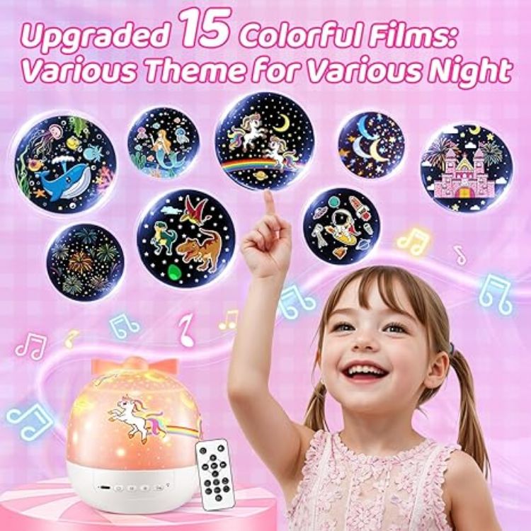 Picture of Night Light Kids Projector – 15 Films, 10 White Noise Sounds, Remote Control, 144 Lighting Modes, USB Rechargeable