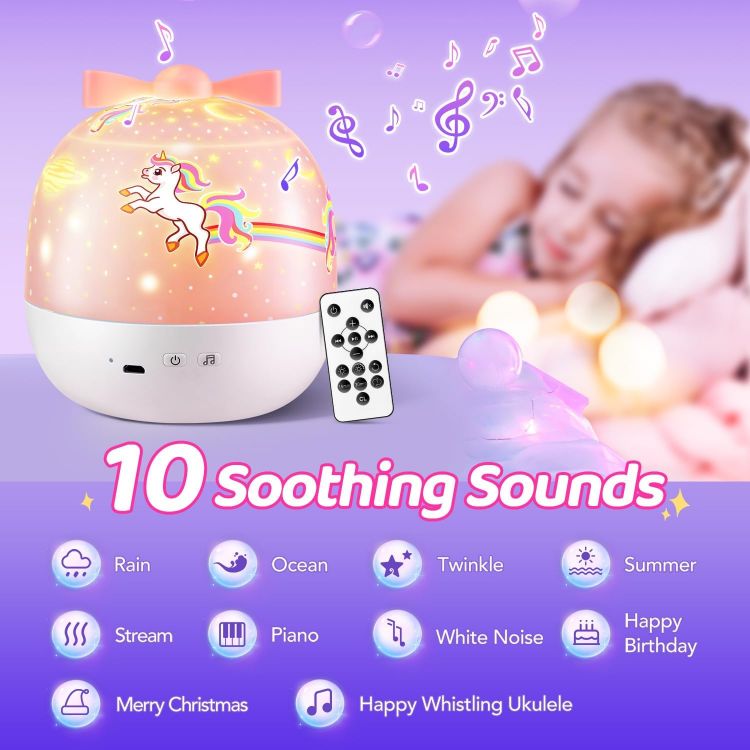 Picture of Night Light Kids Projector – 15 Films, 10 White Noise Sounds, Remote Control, 144 Lighting Modes, USB Rechargeable