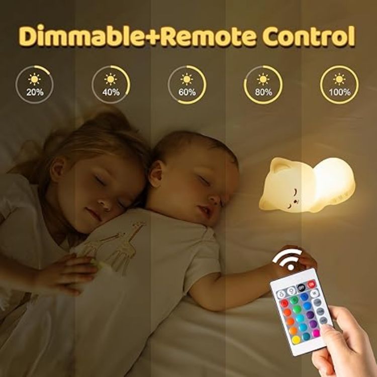 Picture of Rechargeable Kids Night Light – Cat Lamp with Remote, 16 RGB Colors, USB Baby Night Light for Newborns & Kids, Perfect Night Light for Bedroom Accessories