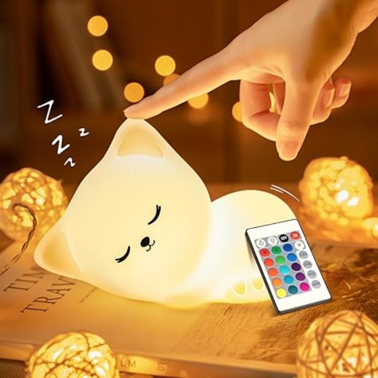 Picture of Rechargeable Kids Night Light – Cat Lamp with Remote, 16 RGB Colors, USB Baby Night Light for Newborns & Kids, Perfect Night Light for Bedroom Accessories