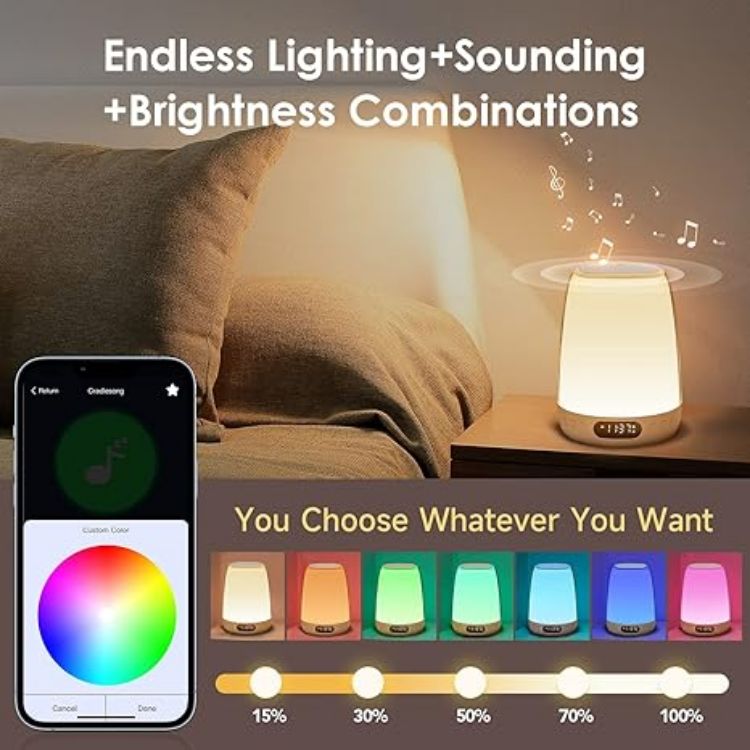 Picture of Rechargeable Toddler Night Light – 48 Colors, 14 White Noises, Dimmable Bedside Lamp with APP Control & Touch, 3000mAh Battery for Kids’ Bedroom