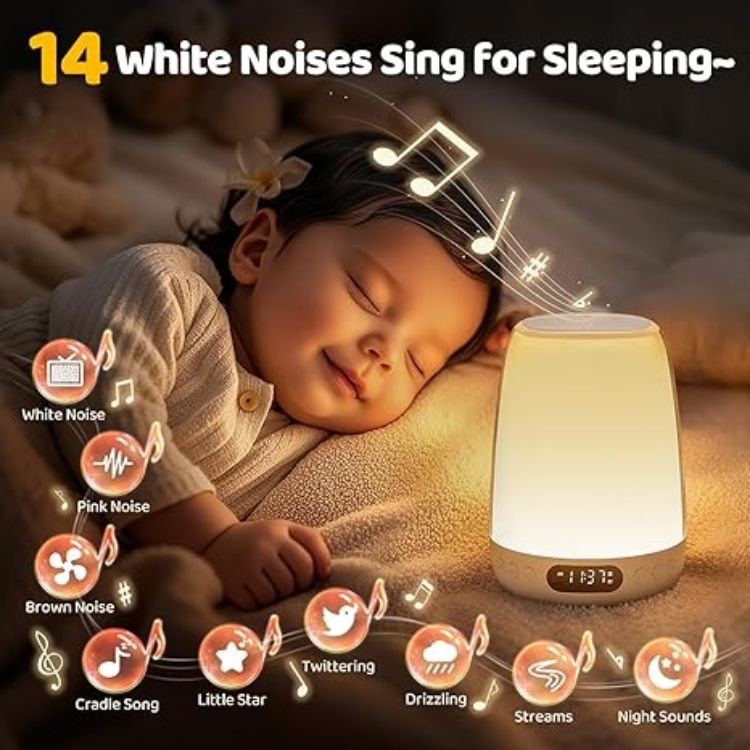 Picture of Rechargeable Toddler Night Light – 48 Colors, 14 White Noises, Dimmable Bedside Lamp with APP Control & Touch, 3000mAh Battery for Kids’ Bedroom