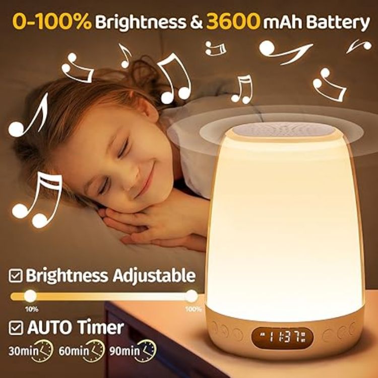 Picture of Rechargeable Toddler Night Light – 48 Colors, 14 White Noises, Dimmable Bedside Lamp with APP Control & Touch, 3000mAh Battery for Kids’ Bedroom