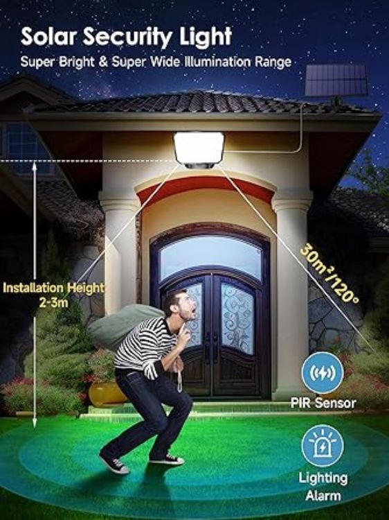 Picture of One Fire 190 LED Solar Security Lights – Outdoor Garden Lights with 3 Modes, Remote Control, Motion Sensor, IP65 Waterproof Solar Powered Lighting