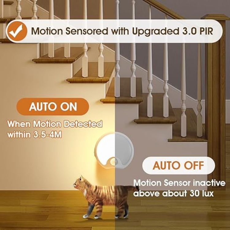 Picture of Rechargeable Motion Sensor Lights Indoor (3 Pack), Stick-On LED Night Lights with 3 Modes, Perfect for Stairs, Closets, and Hallways