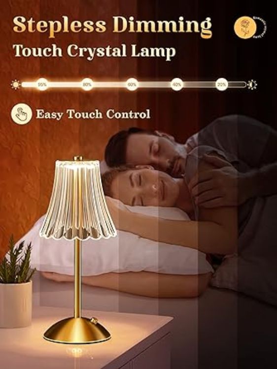 Picture of Rechargeable Table Lamp – Dimmable Touch Bedside Lamp with 3 Colors, Battery Operated Cordless LED Lamp for Bedroom, Living Room, or Small Spaces