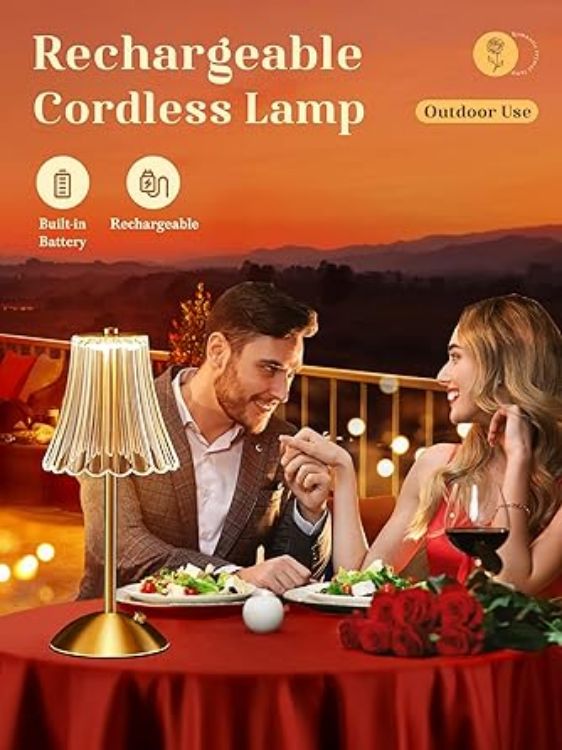 Picture of Rechargeable Table Lamp – Dimmable Touch Bedside Lamp with 3 Colors, Battery Operated Cordless LED Lamp for Bedroom, Living Room, or Small Spaces