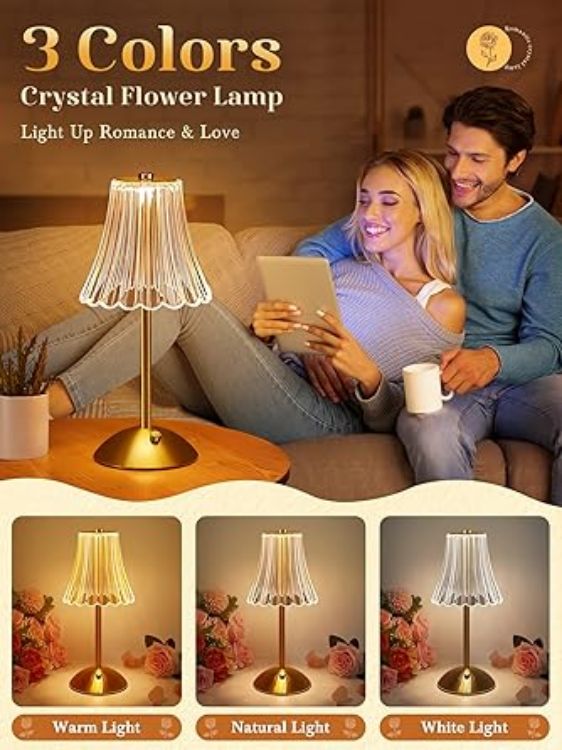 Picture of Rechargeable Table Lamp – Dimmable Touch Bedside Lamp with 3 Colors, Battery Operated Cordless LED Lamp for Bedroom, Living Room, or Small Spaces