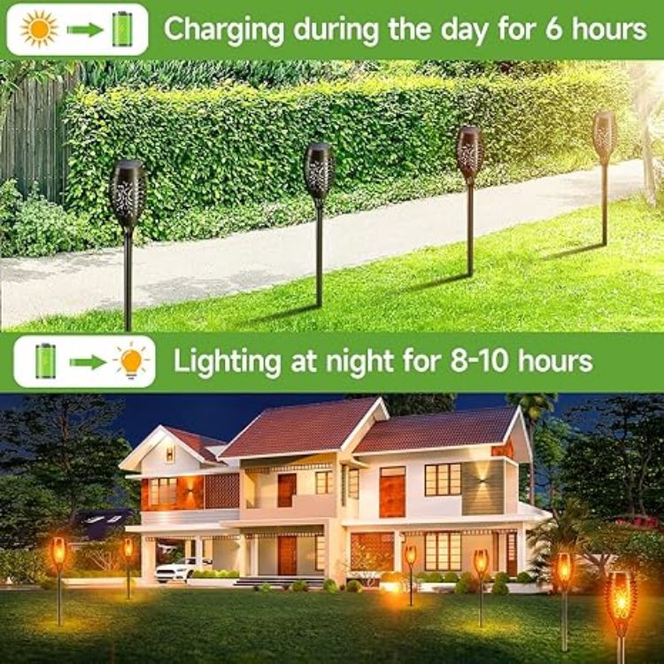 Picture of 4-Pack Solar Flame Lights Outdoor, Realistic Flickering Flames, Waterproof IP65, Auto On/Off, Easy Installation, Eco-Friendly Garden Lighting