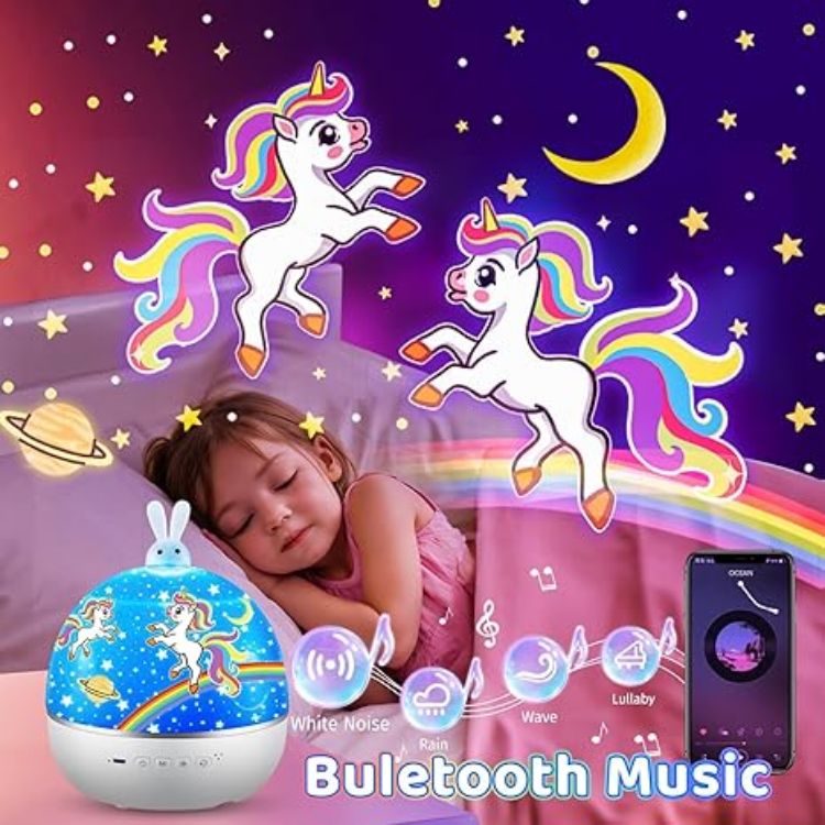 Picture of One Fire Kids Night Light Projector – Bluetooth Music Baby Night Light with 15 Films, Rechargeable Sensory Lights for Autism, Remote-Control Baby Light Projector